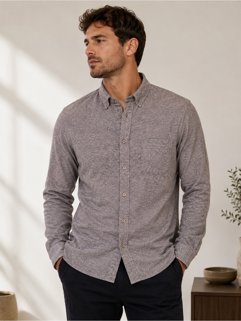 Samsøe Samsøe Men’s Heather Gray Button Down Shirt Size S .